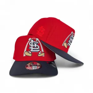 Red St. Louis Cardinals Navy Blue Curved Brim Gray Bottom Cartoon Pack New Era 9Fifty A-Frame Snapback