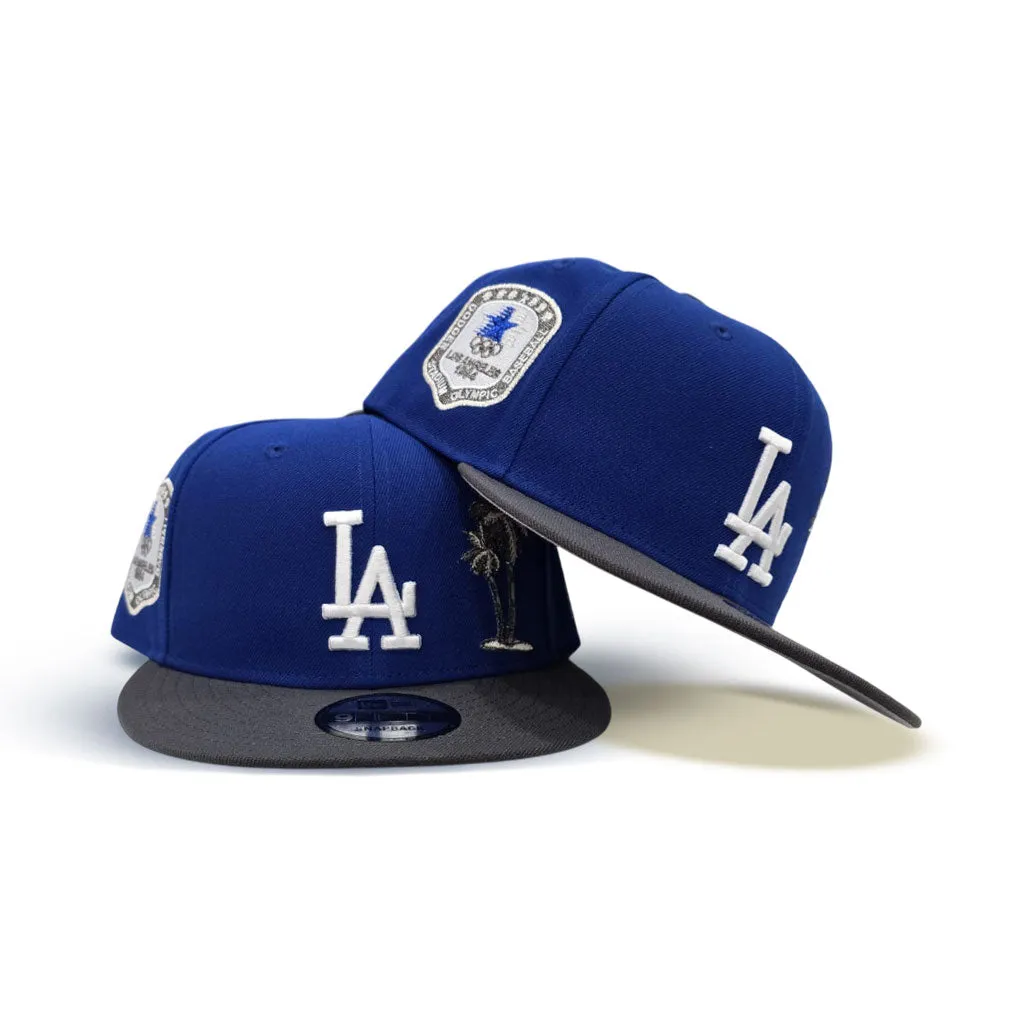 Royal Blue Los Angeles Dodgers Palm Tree Dark Gray Visor Gray Bottom 1984 Olympic Side Patch New Era 9Fifty Snapback