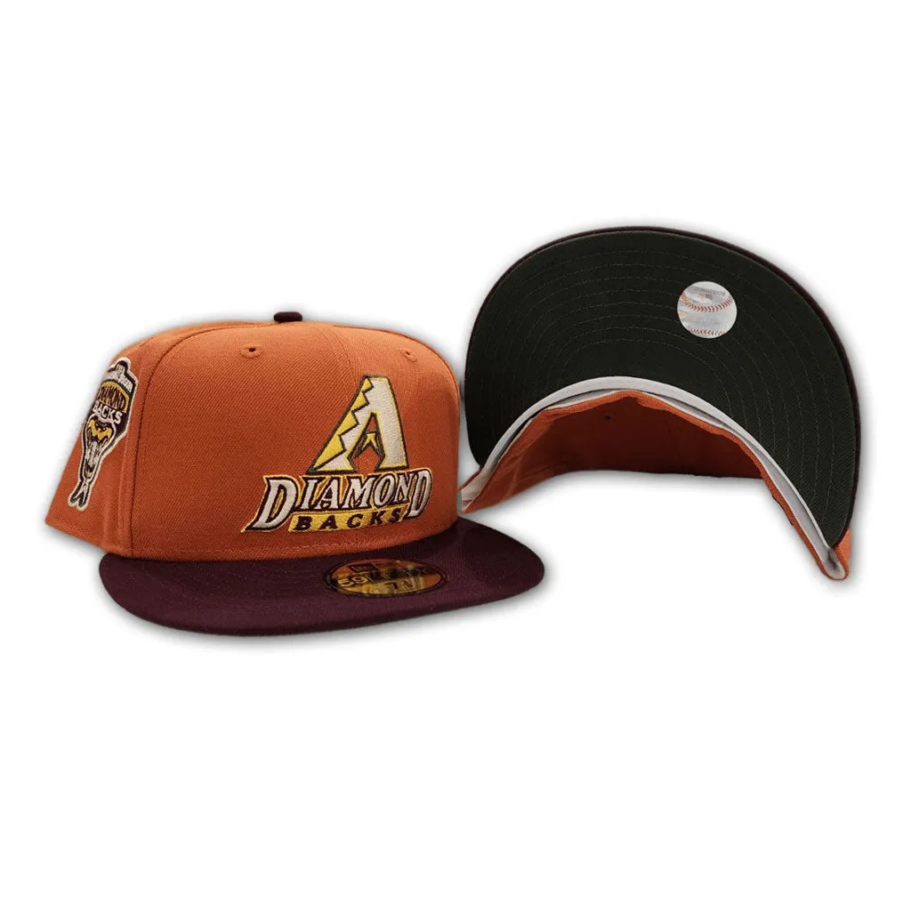 Rust Arizona Diamondbacks Maroon Visor Olive Green Bottom 1998 Inaugural Season Side Patch New Era 59Fifty Fitted