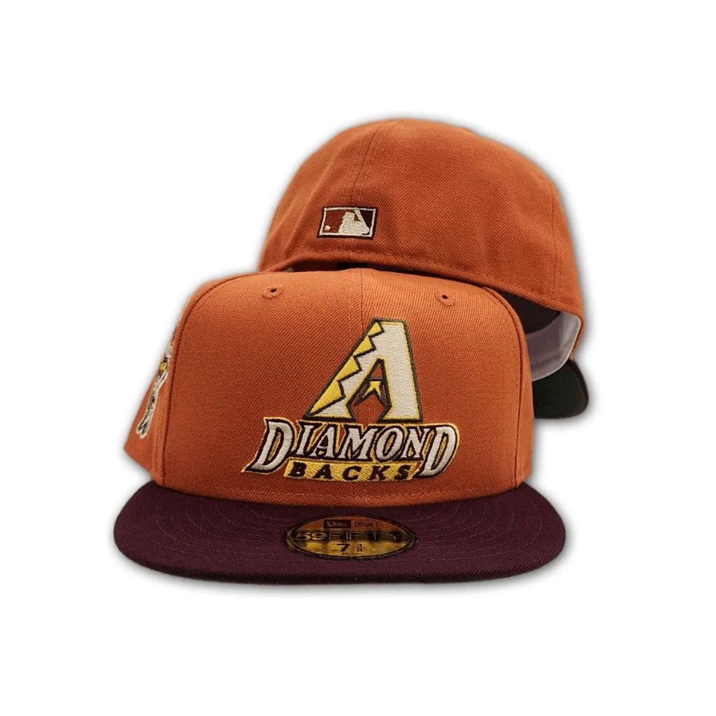 Rust Arizona Diamondbacks Maroon Visor Olive Green Bottom 1998 Inaugural Season Side Patch New Era 59Fifty Fitted
