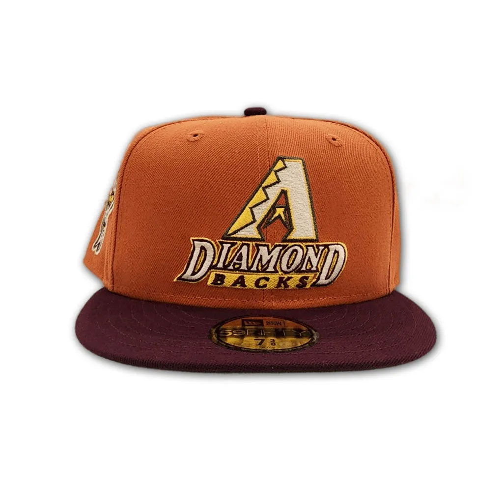 Rust Arizona Diamondbacks Maroon Visor Olive Green Bottom 1998 Inaugural Season Side Patch New Era 59Fifty Fitted