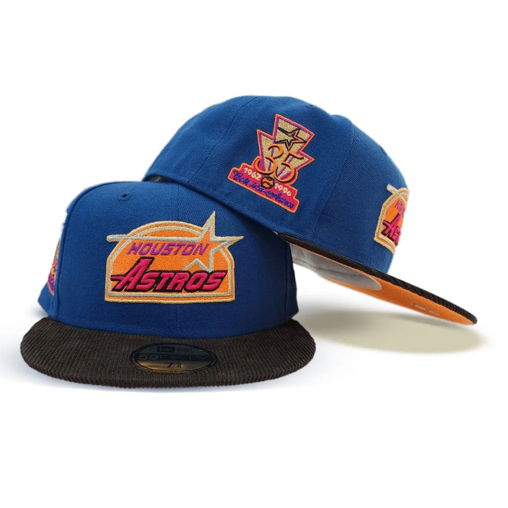Sea Blue Houston Astros Black Corduroy Visor Orange Bottom 35th Great Years Side Patch New Era 59Fifty Fitted