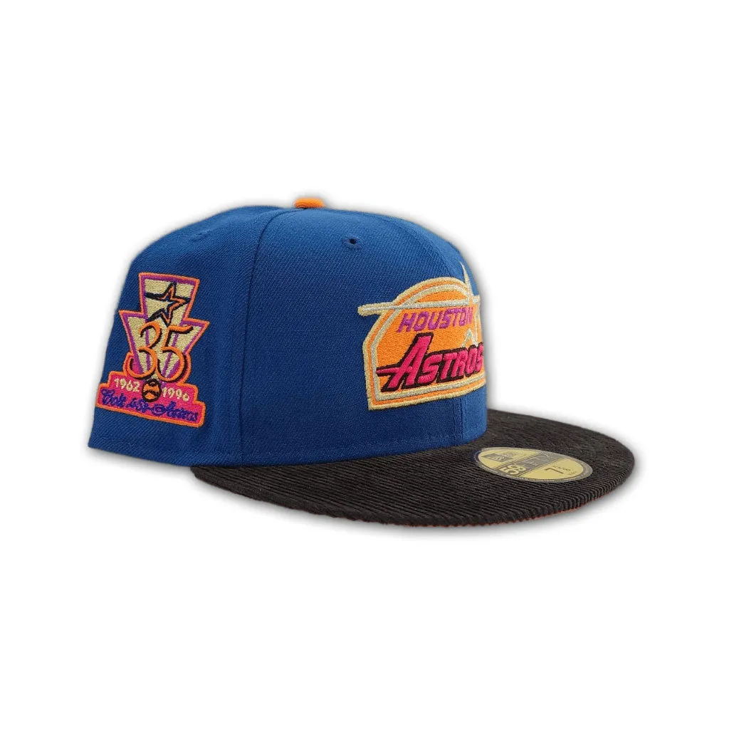 Sea Blue Houston Astros Black Corduroy Visor Orange Bottom 35th Great Years Side Patch New Era 59Fifty Fitted