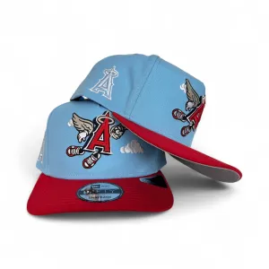 Sky Blue Los Angeles Angels Red Curved Brim Gray Bottom Cartoon Pack New Era 9Fifty A-Frame Snapback