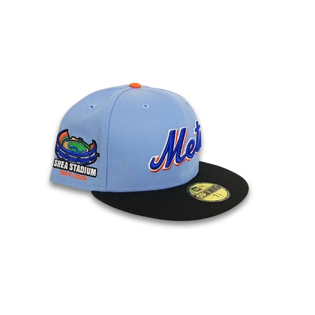Sky Blue New York Mets Black Visor Gray Bottom Shea Stadium Side Patch New Era 59Fifty Fitted