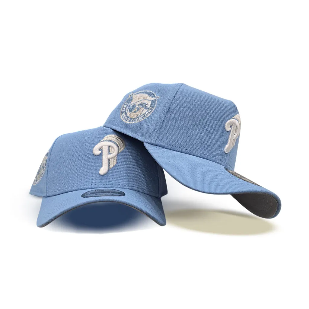 Sky Blue Philadelphia Phillies Curved Brim Gray Bottom 1980 World Series Champions Side Patch New Era A-Frame 9Forty Snapback