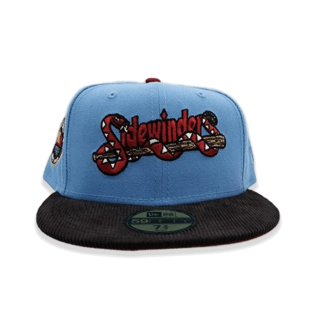 Sky Blue Tuscan Sidewinders Black Corduroy Visor Burgundy Bottom Pacific Coast League Side Patch New Era 59Fifty Fitted