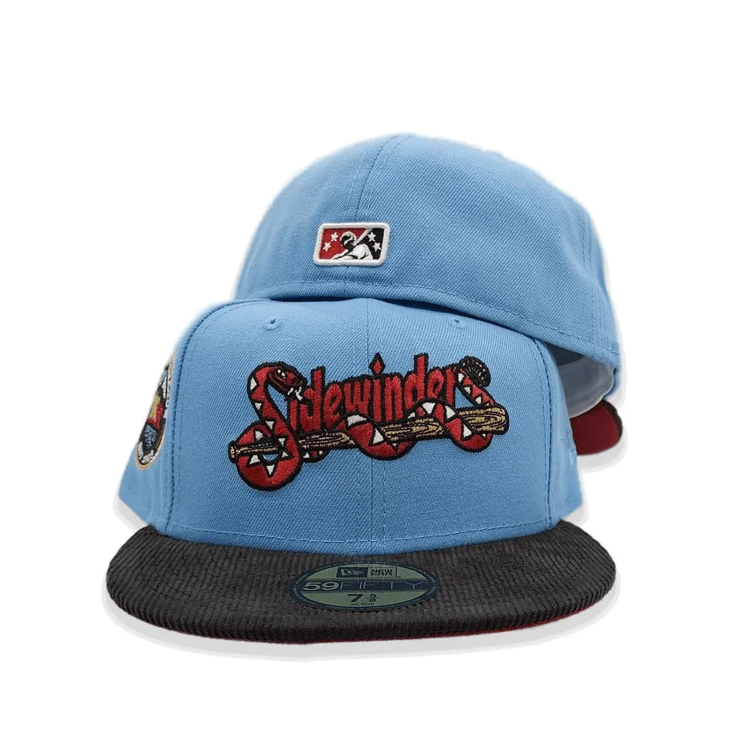 Sky Blue Tuscan Sidewinders Black Corduroy Visor Burgundy Bottom Pacific Coast League Side Patch New Era 59Fifty Fitted