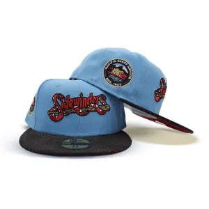 Sky Blue Tuscan Sidewinders Black Corduroy Visor Burgundy Bottom Pacific Coast League Side Patch New Era 59Fifty Fitted