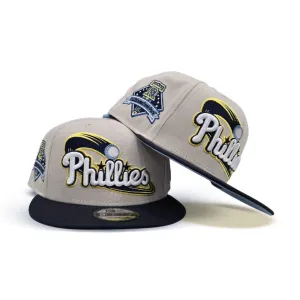 Stone Philadelphia Phillies Navy Blue Visor Sky Blue Bottom Citizens Bank Park EST. 2004 Side Patch New Era 9Fifty Snapback
