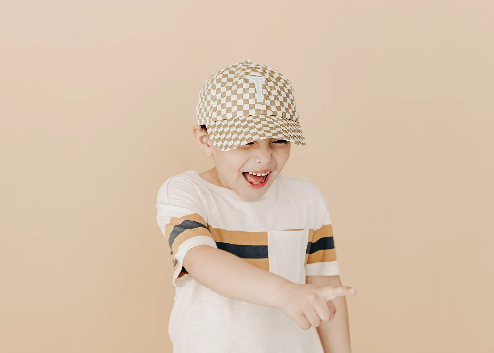 Tan Checker Letter Baseball Hat