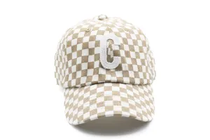 Tan Checker Letter Baseball Hat
