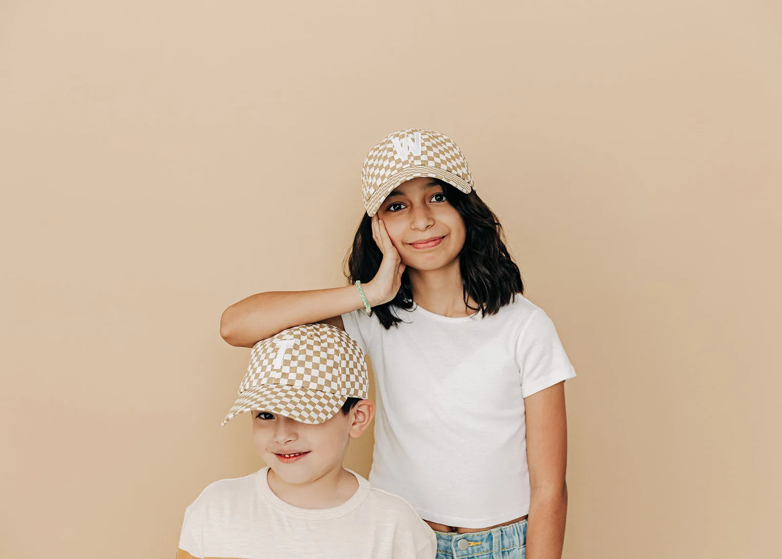 Tan Checker Letter Baseball Hat