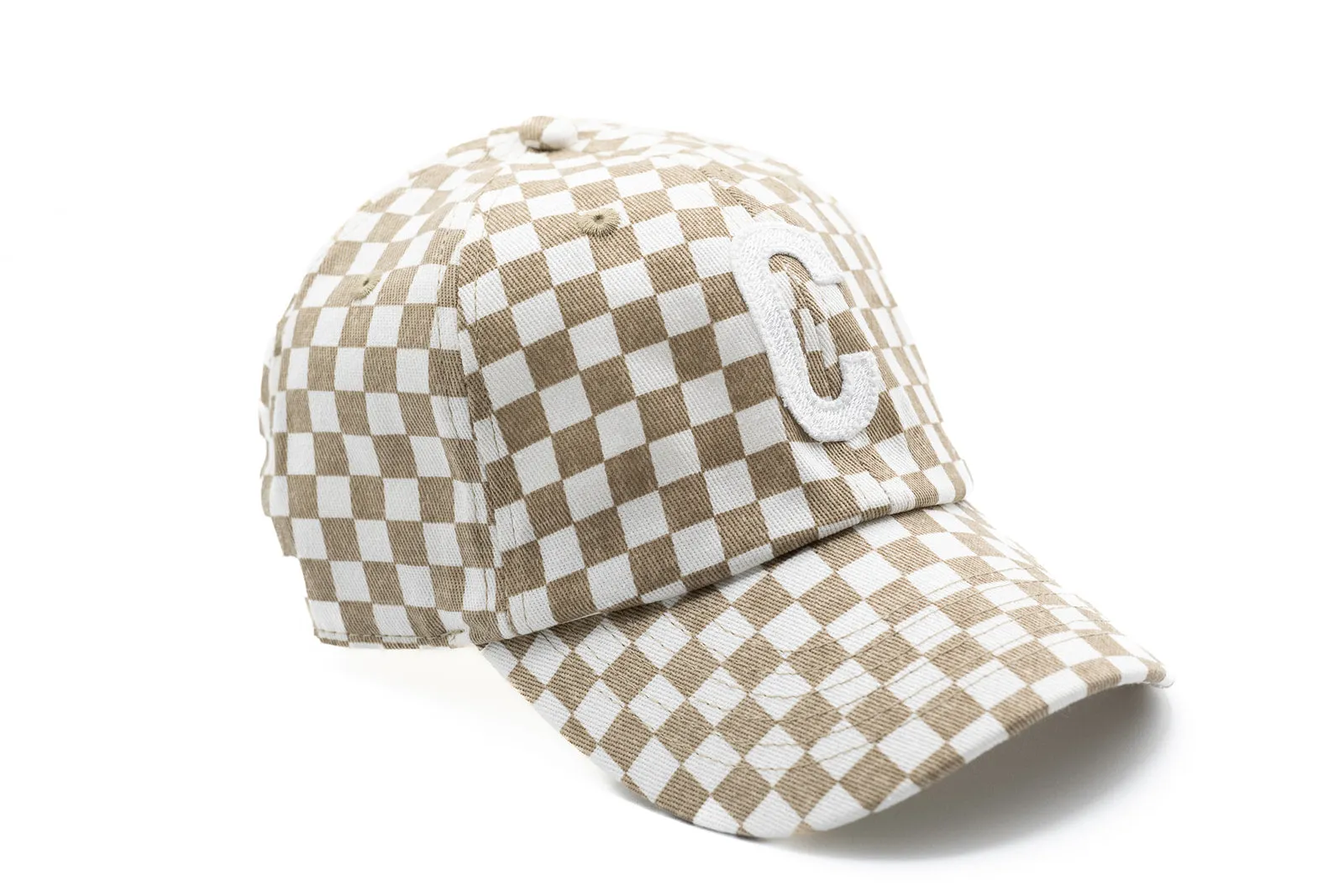 Tan Checker Letter Baseball Hat