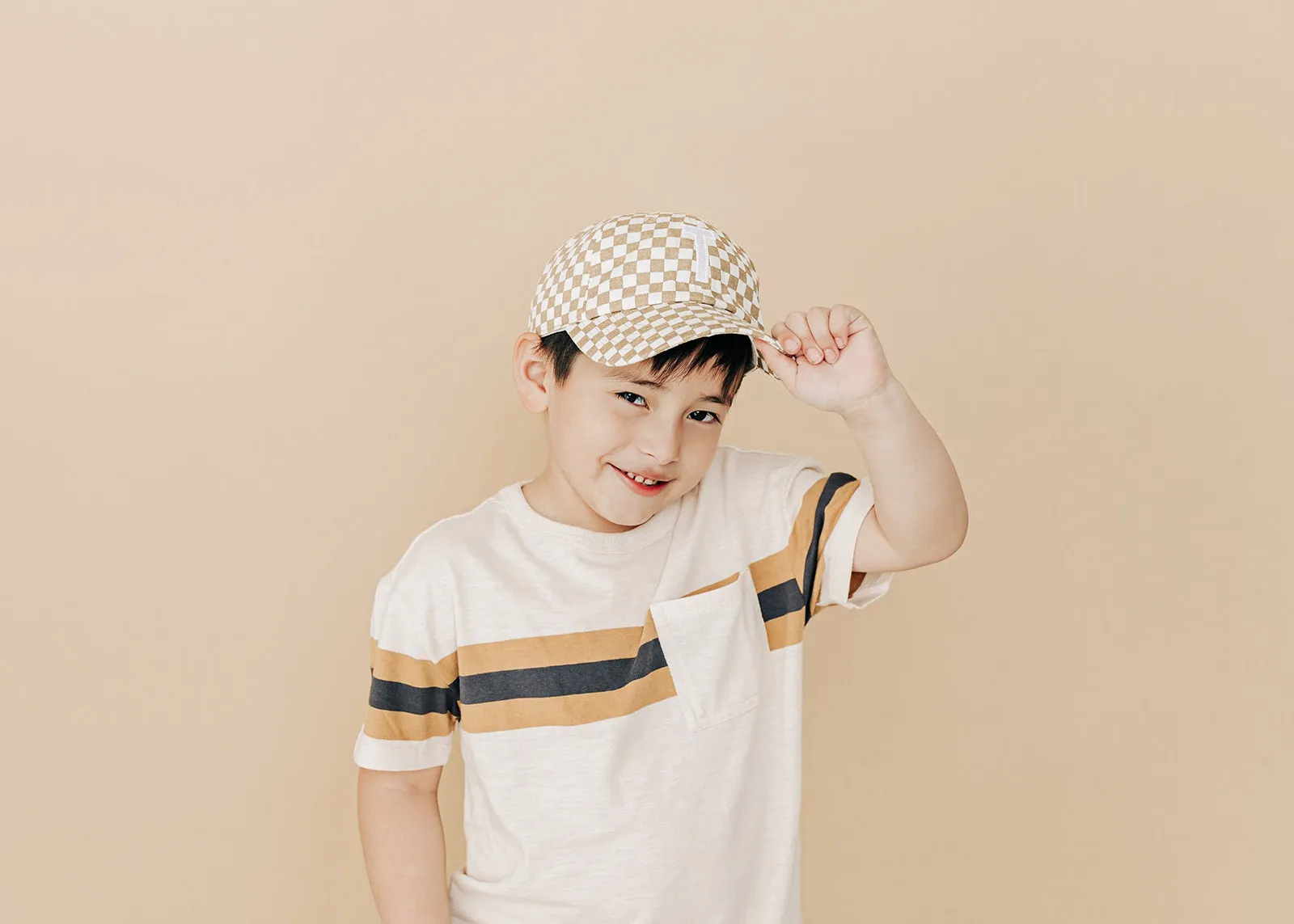 Tan Checker Letter Baseball Hat