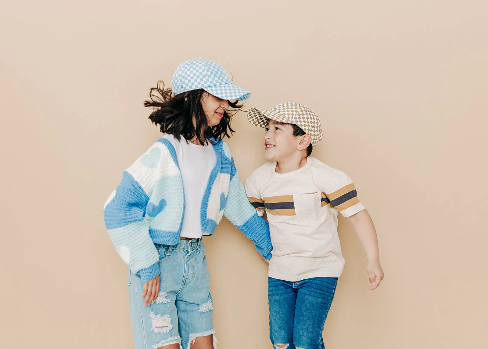 Tan Checker Letter Baseball Hat