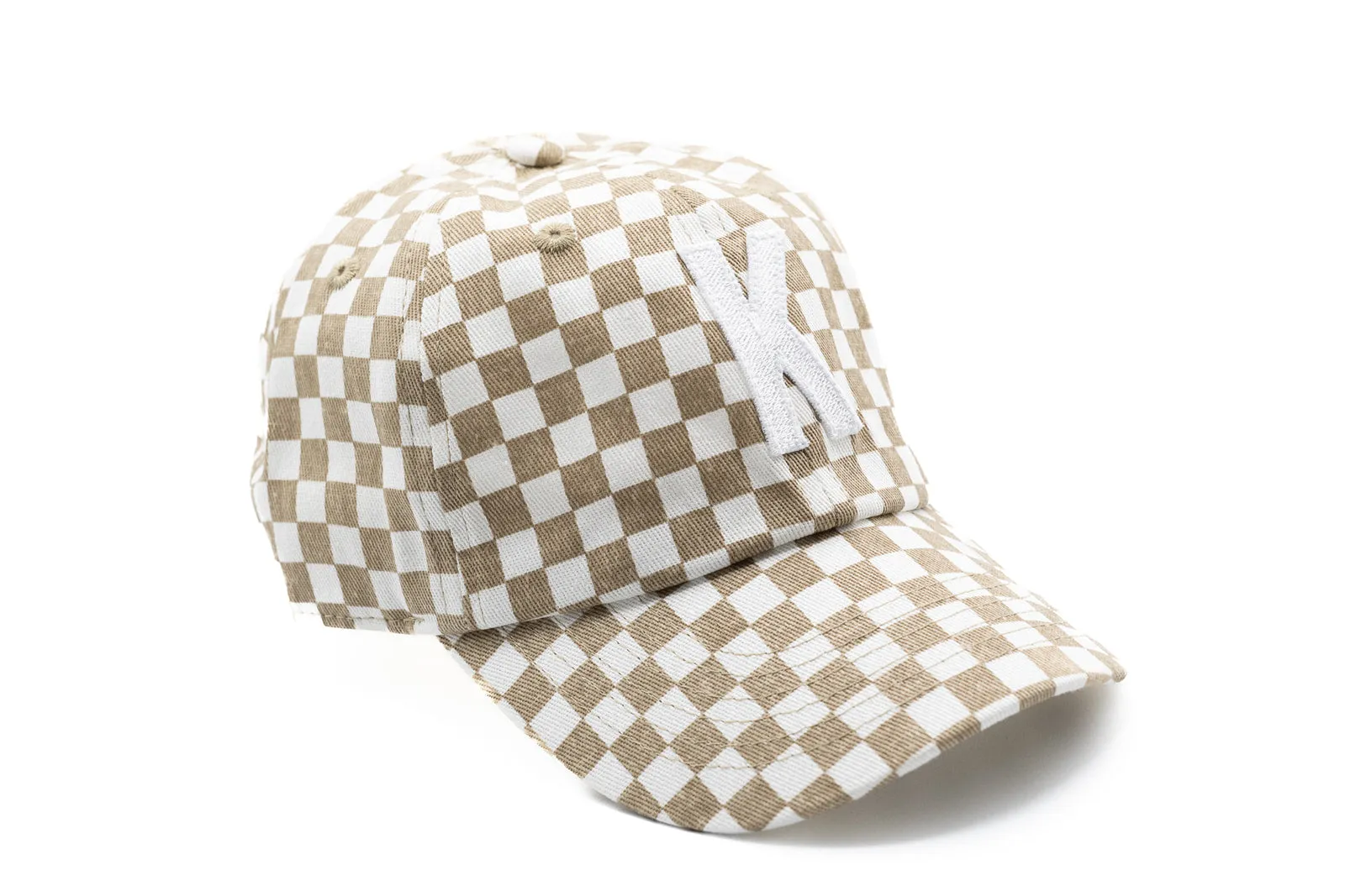 Tan Checker Letter Baseball Hat