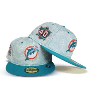 Teal Paisley Miami Dolphins Gray Bottom NFL 40th Season Side Patch New Era 59Fifty Fitted