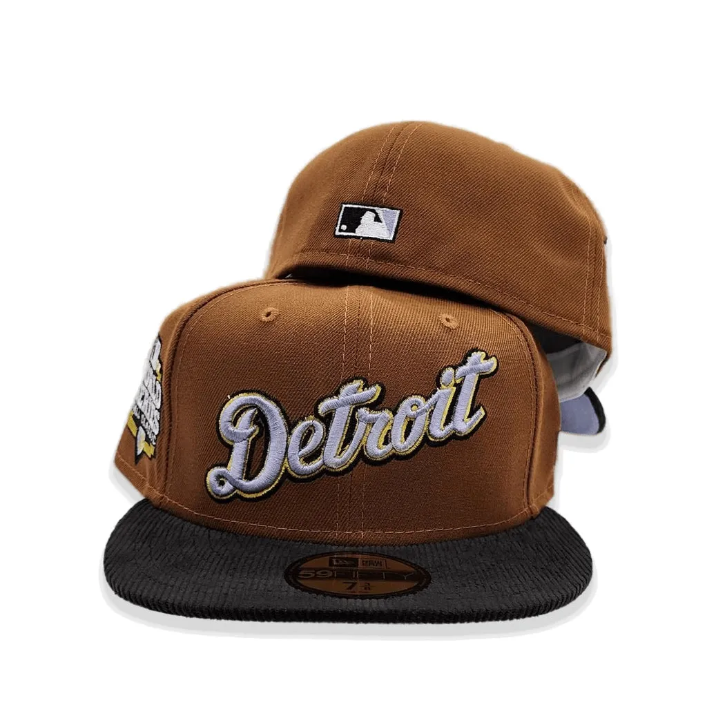 Toast Script Detroit Tigers Black Corduroy Visor Lavender Bottom 2012 World Series Side Patch New Era 59Fifty Fitted