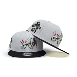 White Atlanta Braves Lighting Logo Black Visor Gray Bottom 1995 World Series Welcome To The Show Side Patch New Era 9Fifty Snapback