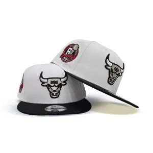 White Chicago Bulls Black Visor Gray Bottom 6X Champs Side Patch New Era 9Fifty Snapback