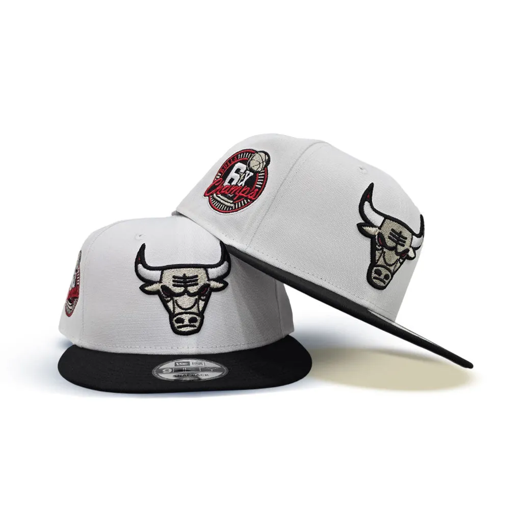 White Chicago Bulls Black Visor Gray Bottom 6X Champs Side Patch New Era 9Fifty Snapback