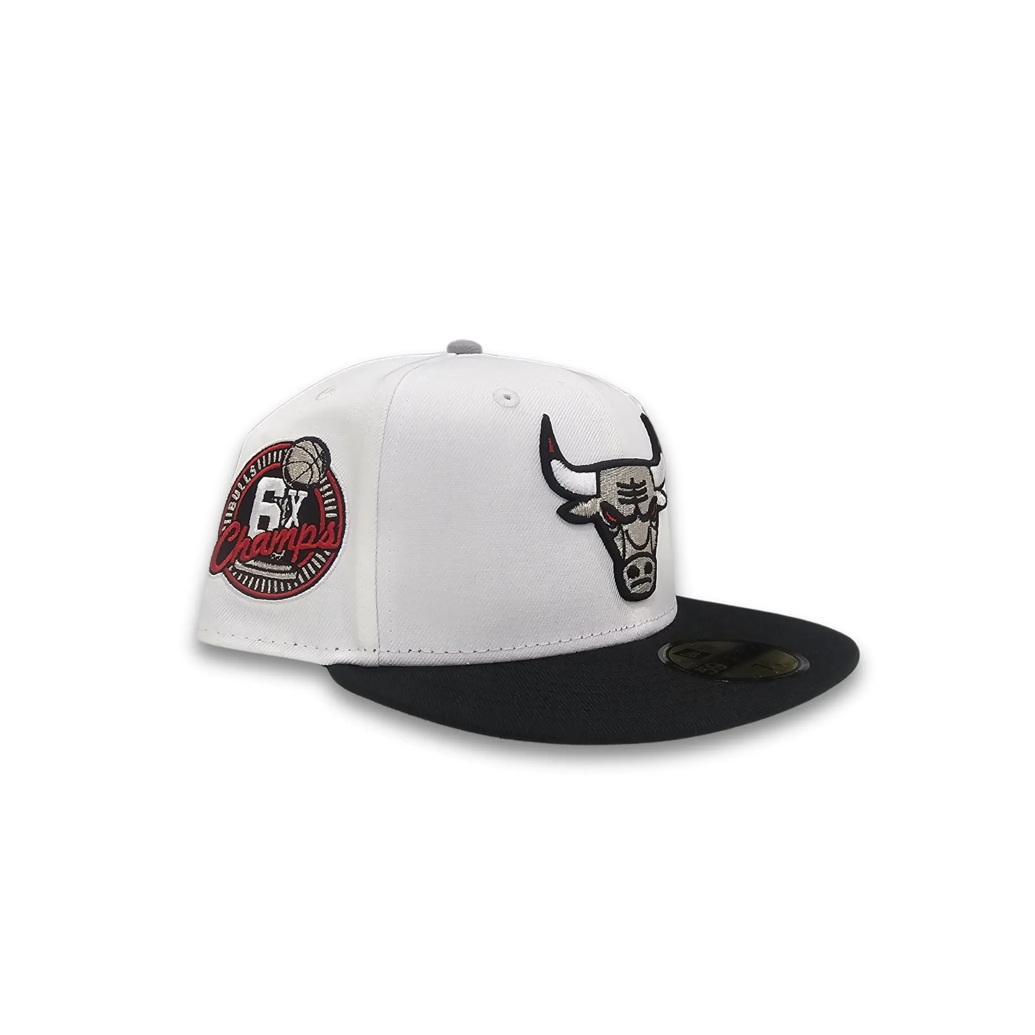 White Chicago Bulls "Jordan 4 Cement" Black Visor Gray Bottom 6X Champions Side Patch New Era 59Fifty Fitted