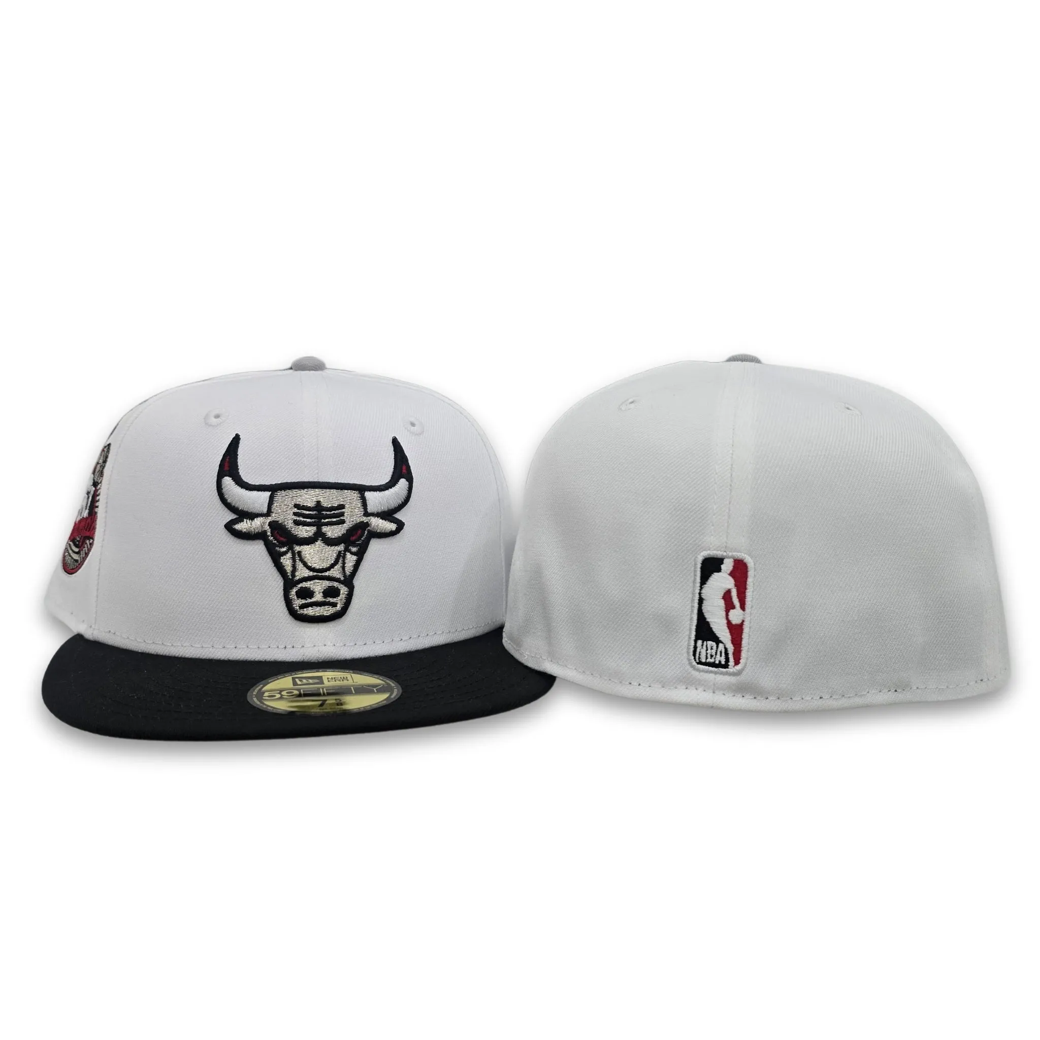 White Chicago Bulls "Jordan 4 Cement" Black Visor Gray Bottom 6X Champions Side Patch New Era 59Fifty Fitted