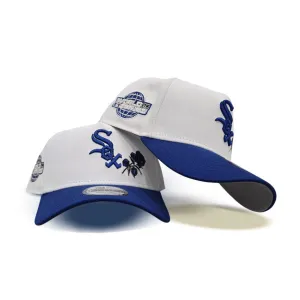 White Chicago White Sox Rose Logo Royal Blue Curved Brim Gray Bottom 2005 World Series Side Patch New Era A-Frame 9Forty Snapback