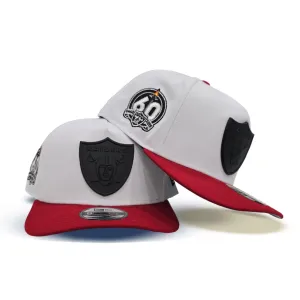 White Las Vegas Raiders Curved Red Brim 60th anniversary Side Patch New Era Metal Badge 9Fifty A-Frame Snapback
