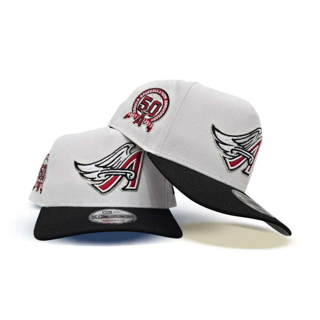 White Los Angeles Angels Black Curved Brim Gray Bottom 50th Anniversary New Era 9Fifty A-Frame Snapback