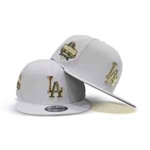 White Los Angeles Dodgers Gold Metal Badge Gray Bottom 40th Anniversary Side Patch New Era 9Fifty Snapback