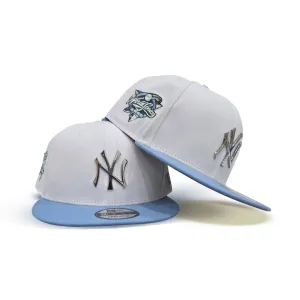 White New York Yankees Silver Metal Badge Sky Blue Visor Gray Bottom 2000 World Series Side Patch New Era 9Fifty Snapback