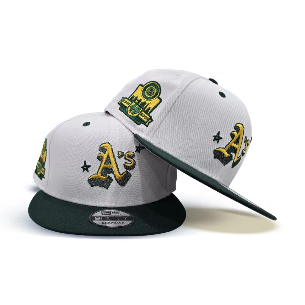 White Oakland Athletics Official Doodle Green Visor Gray Bottom 40th Anniversary Side Patch 9Fifty Snapback