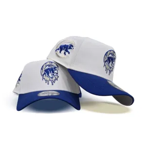 White Paint Drip Chicago Cubs Royal Blue Curved Brim Gray Bottom Chicago Team Side Patch New Era A-Frame 9Forty Snapback