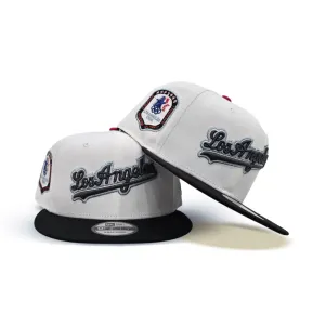 White Script Los Angeles Dodgers Palm Tree Black Visor Gray Bottom 1984 Olympic Side Patch New Era 9Fifty Snapback